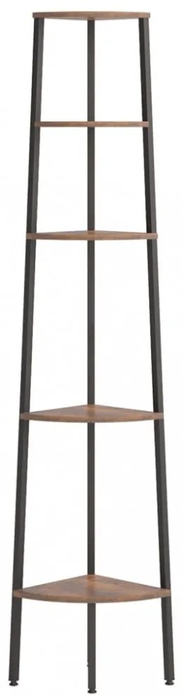 5 szintes sötétbarna és fekete sarokpolc 45,5 x 31,5 x 180 cm