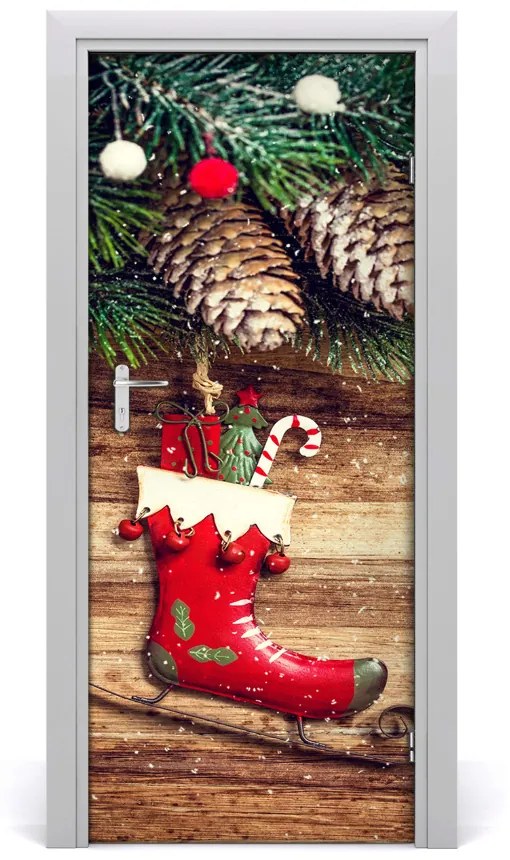 Poszter tapéta ajtóra karácsonyi díszek 75x205 cm
