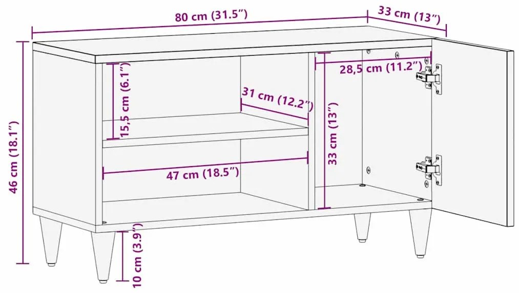 TV szekrény ajtóval Világosbarna 80 x 33 x 46 cm tömör mangófa