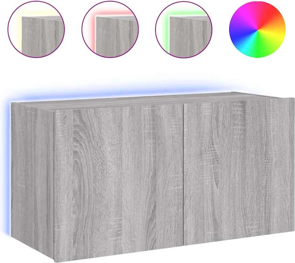 vidaXL szürke sonoma színű fali TV-szekrény LED-del 80x35x41 cm