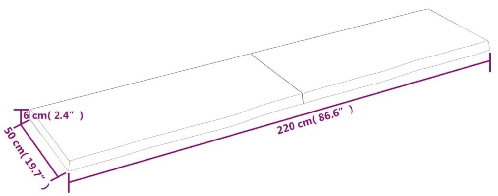világosbarna kezelt tömör tölgyfa fali polc 220 x 50 x (2-6) cm