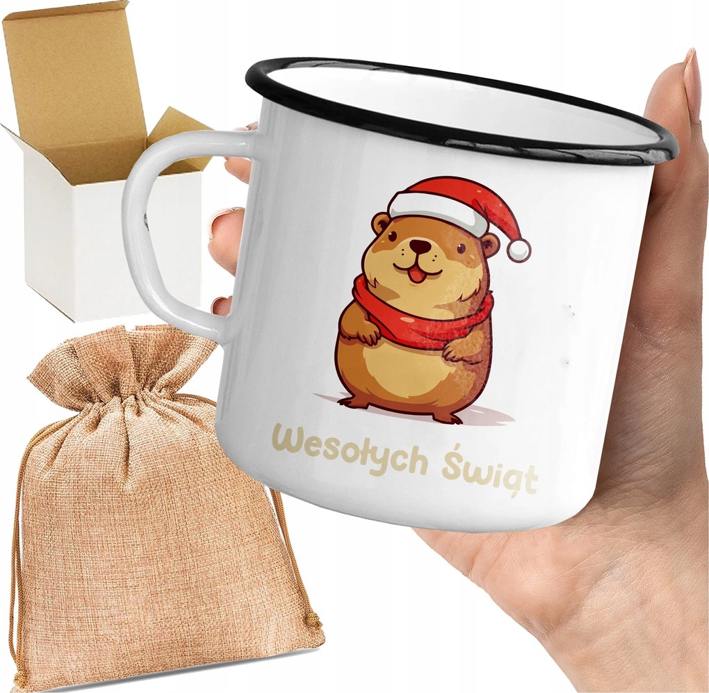 Bögre_emalinált Nyomott Mintás Boldog Karácsony Kapibara Capy Karácsonyi Ajándék