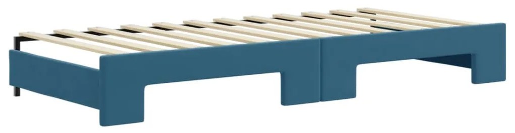 kék kihúzható bársony heverő matraccal 90 x 200 cm