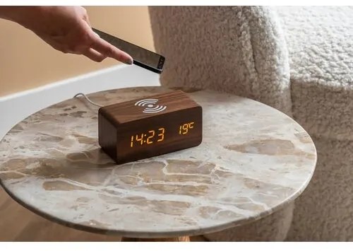 Karlsson 5933DW LED-es ébresztőóra/óra töltővel 15 cm, barna