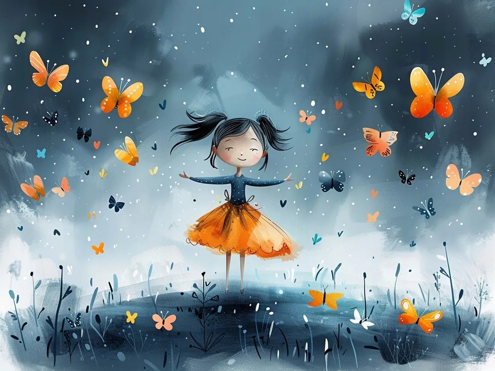 Canvas Vászonkép Gyerek Lány Tánc Balett Rét Pillangók 80x60