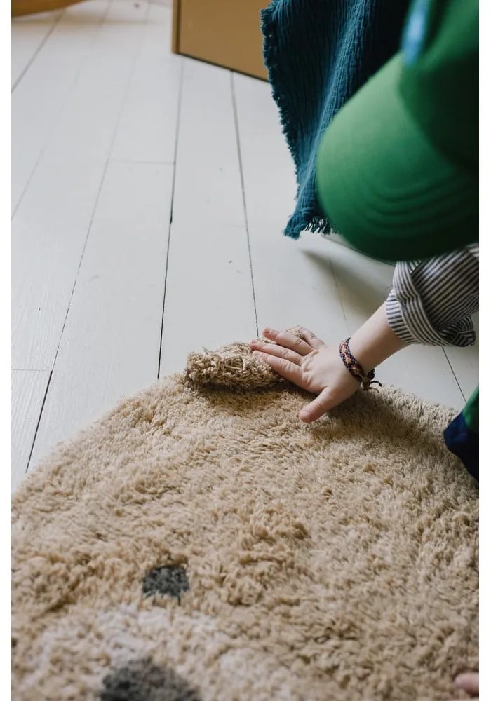 Bézs mosható kézi szövésű pamut gyerek szőnyeg 120x122 cm Bear – Lorena Canals