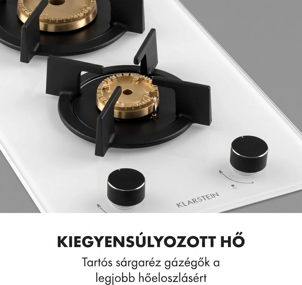 Klarstein Goldflame Domino, gáztűzhely, 2 sárgaréz égő, üvegkerámia