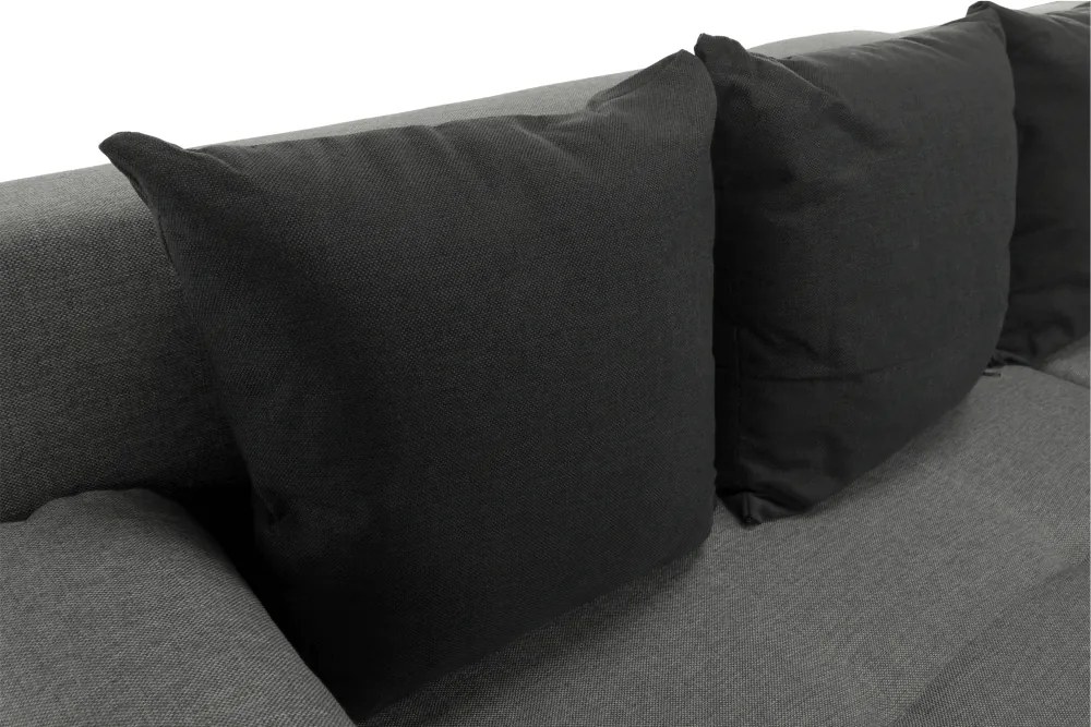 Sarokülőgarnitúra, J allású, ágyfunkcióval, szövet szürke/ párnák fekete, MEXX