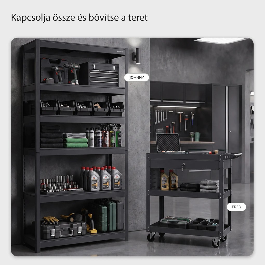 Műhelyi szerszámkocsi fiókkal, görgőkön, antracit, 800x800x380 mm: FRED