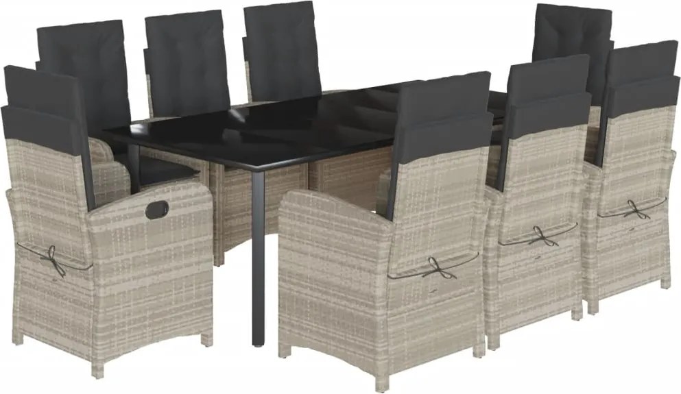 vidaXL 9részes világosszürke polyrattan kerti étkezőgarnitúra párnával