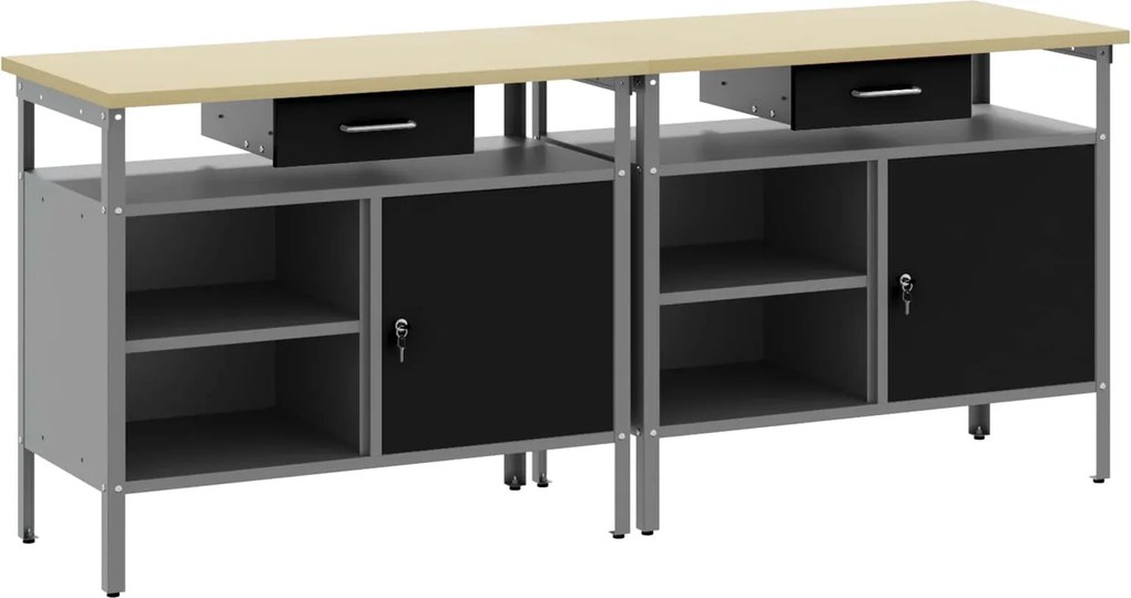 vidaXL Munkapad készlet zárral 2 pcs Fekete és Szürke 200 x 55 x 85 cm