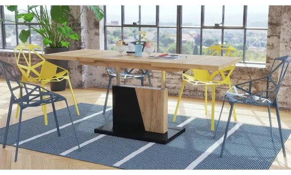 NINO kihúzható konferencia/étkezőasztal emelhető lappal, craft tölgy/fekete