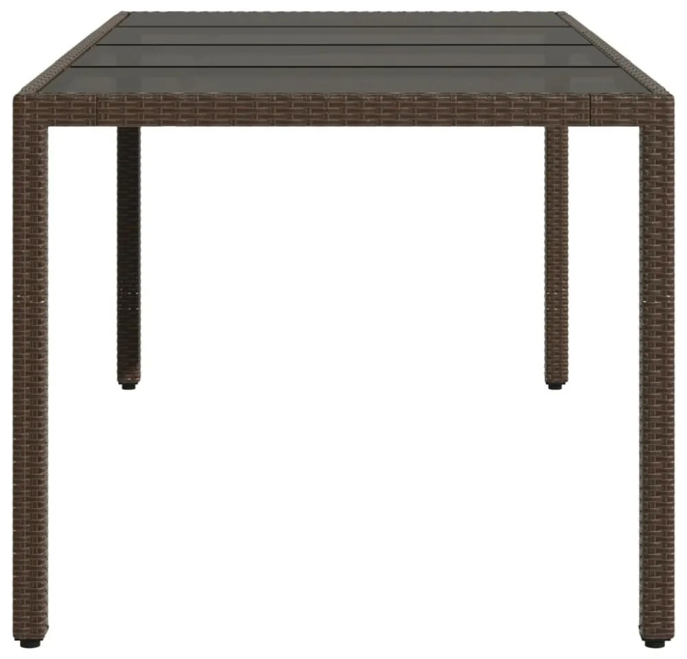 barna polyrattan üveglapos kerti asztal 190 x 90 x 75 cm