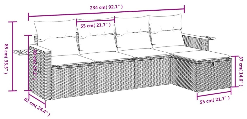 5 részes szürke polyrattan kerti ülőgarnitúra párnákkal