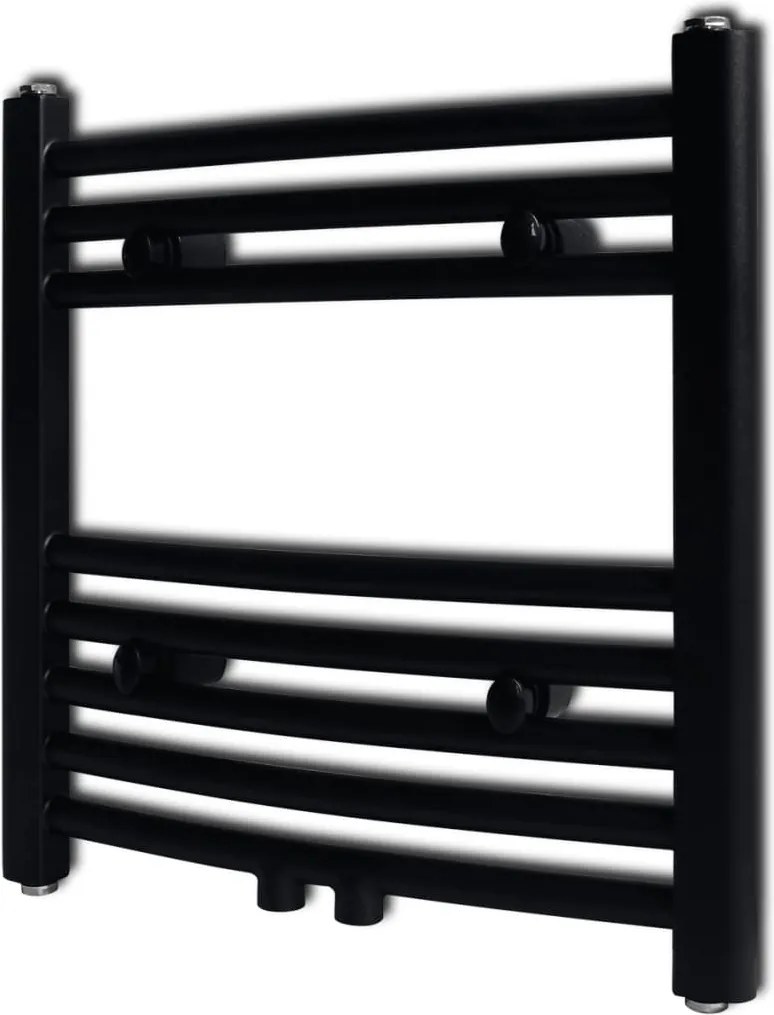 vidaXL Fekete fürdőszobai íves törölközőtartó központi fűtéssel 480x480 mm