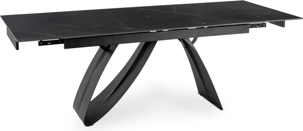 Kihúzható kerámia étkezőasztal 160–220 cm méretben, fekete márvány/fekete színben DEVON
