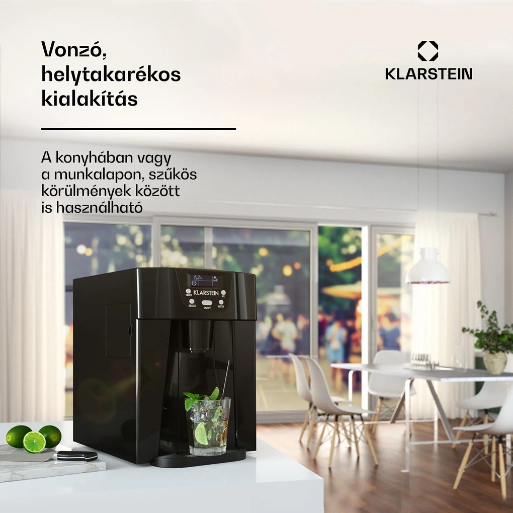 Klarstein Ice Volcano 2G, jégkocka készítő, 12 kg/24 h, jékockagyártó, LED, fekete