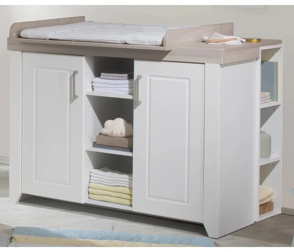 Fehér alacsony gyerek komód pelenkázó feltéttel szilfa dekorral 120x98 cm Felicia – Roba