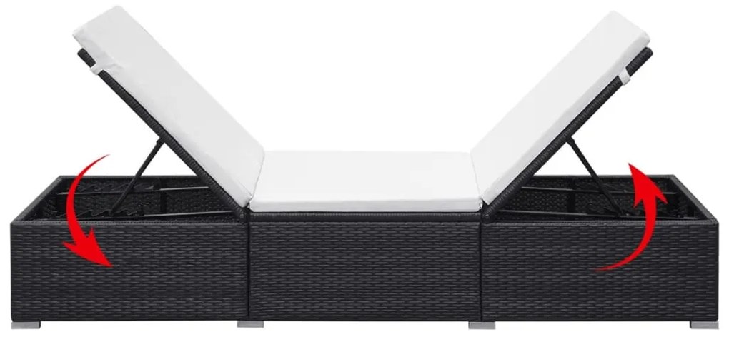 Fekete polyrattan napozóágy párnával