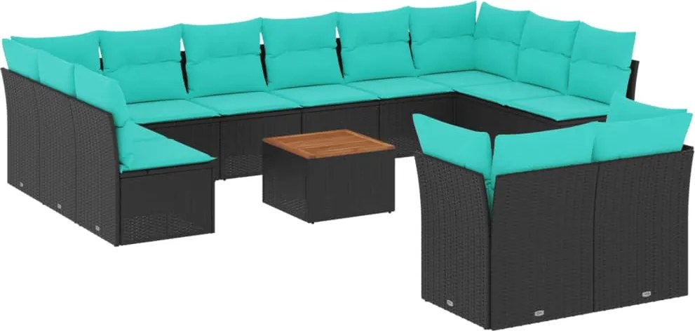 vidaXL 13 részes fekete polyrattan kerti ülőgarnitúra párnákkal