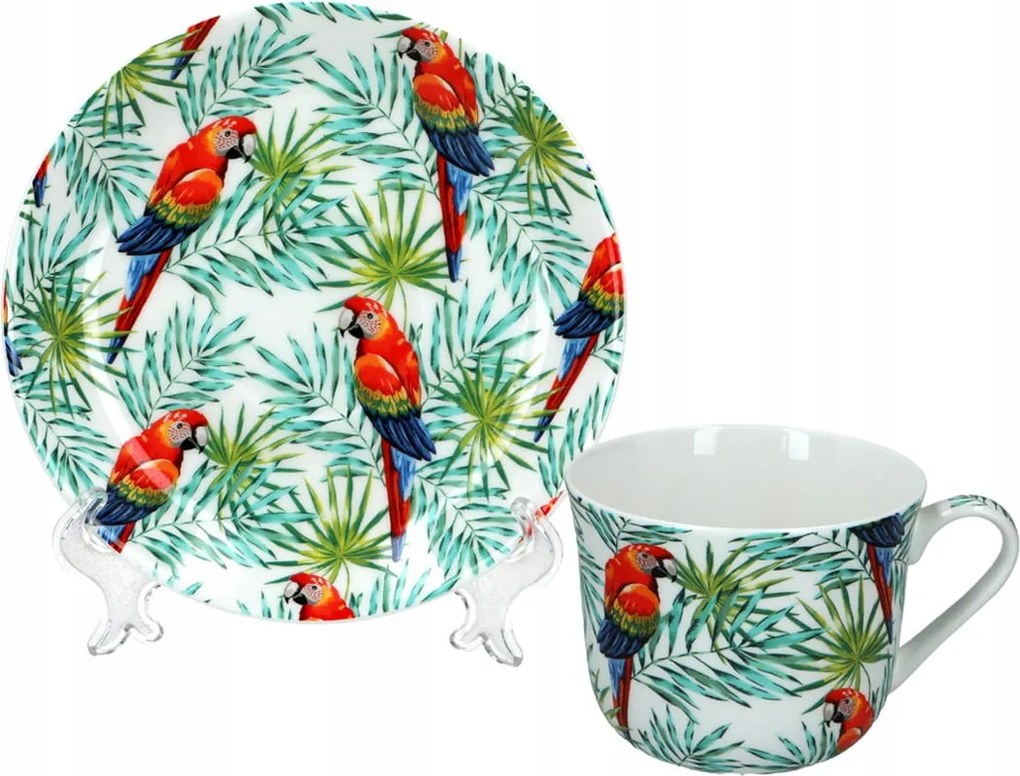 Porcelán reggeliző csésze csészealjjal Virágok 390ml