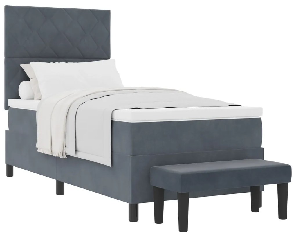 Boxspring ágy matraccal és paddal Sötétszürke 90x190 cm Bársonyos