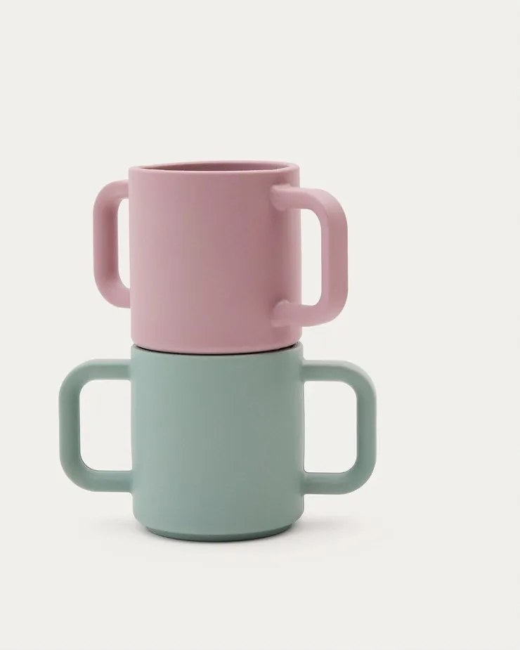 Világos rózsaszín-türkiz szilikon gyerek bögre szett 2 db-os Lili – Kave Home