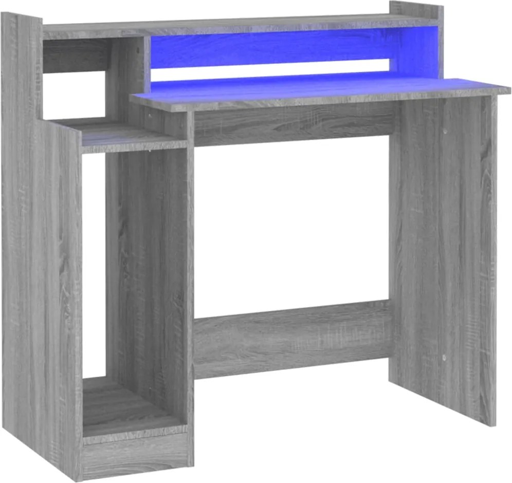 vidaXL szürke sonoma színű szerelt fa íróasztal LED-ekkel 97x45x90 cm