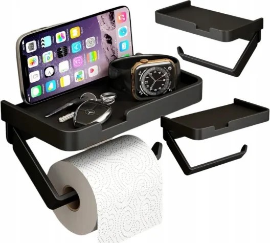 Wc-papír Tartó WC-polccal 2in1 acél fém fekete loft