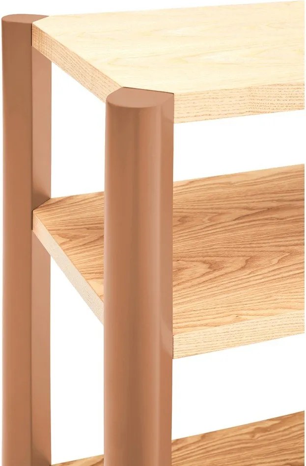 Téglavörös-világos natúr színű polcos állvány tölgyfa dekorral 126x128x43 cm Bona – Teulat