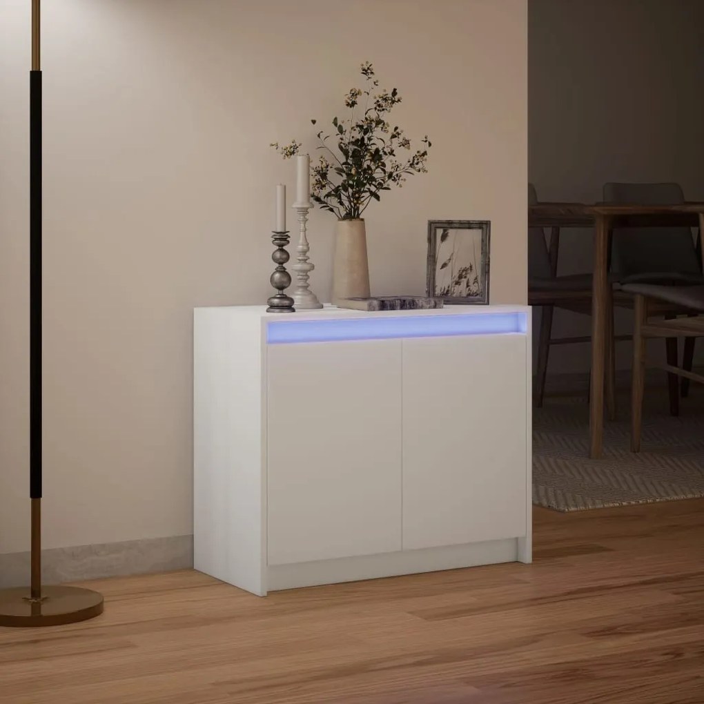 fehér szerelt fa tálalószekrény LED-del 72 x 34 x 61 cm