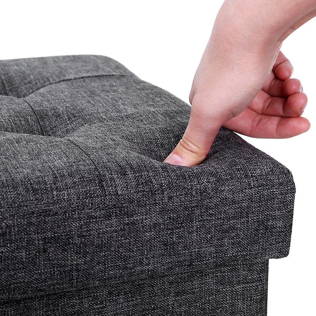 Összecsukható tárolópuff, 43 l, 38 x 38 x 38 cm, 300 kg statikus teherbírás, sötétszürke