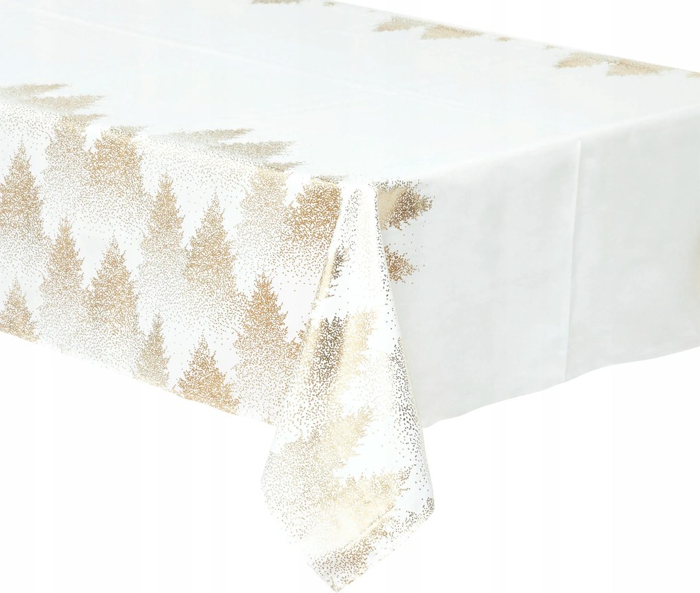 Karácsonyi Asztalterítő Fehér Arany Díszes Karácsonyfa Motívum 140 X 360 CM