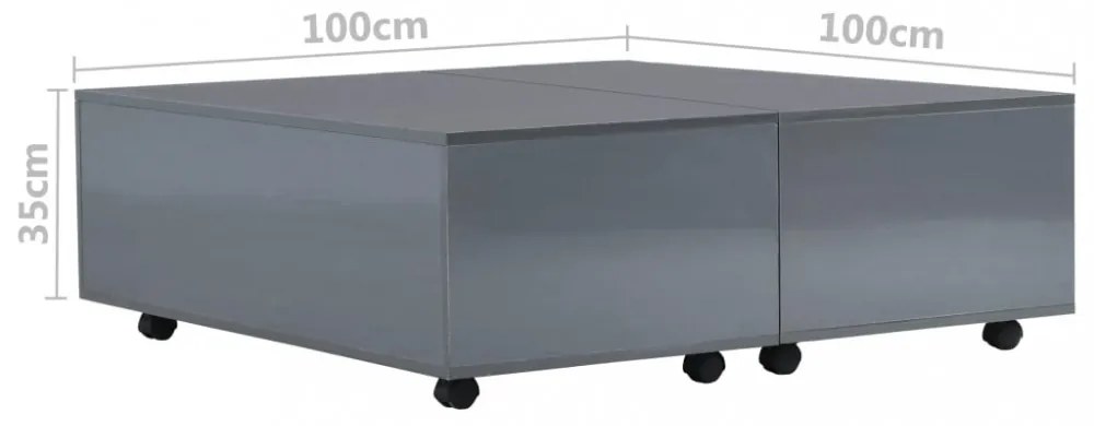magasfényű szürke dohányzóasztal 100 x 100 x 35 cm