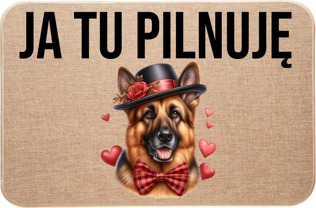 Lenvászon Lábtörlő Az Ajtó előtt Én Itt Vigyázok Kutya Német Juhász Szív