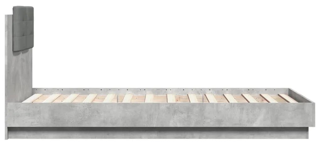 betonszürke szövet ágykeret fejtámlával 75 x 190 cm