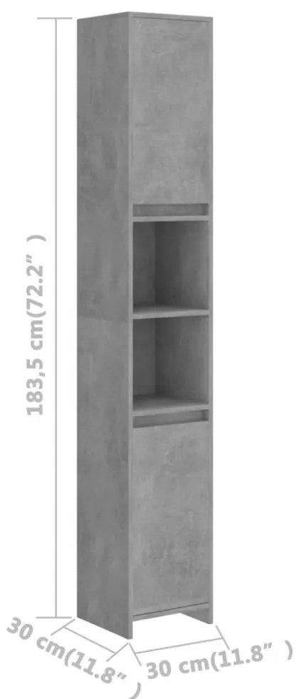 betonszürke szerelt fa fürdőszobaszekrény 30 x 30 x 183,5 cm