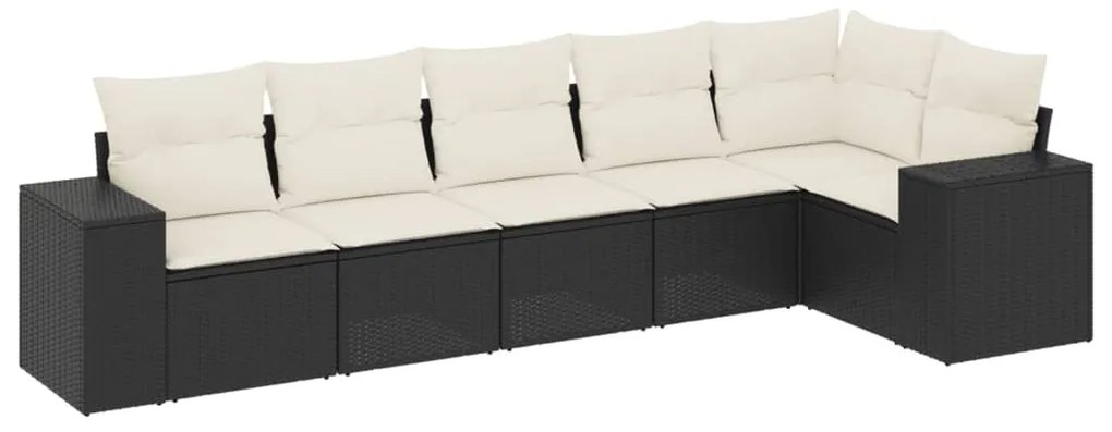 vidaXL 6 részes fekete polyrattan kerti ülőgarnitúra párnákkal