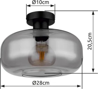 Globo 15566D Mennyezeti könnyűfém matt fekete, füstszínű üveg, ø: 280mm, M:205mm, nem tartozék: 1x E27 40W 230V