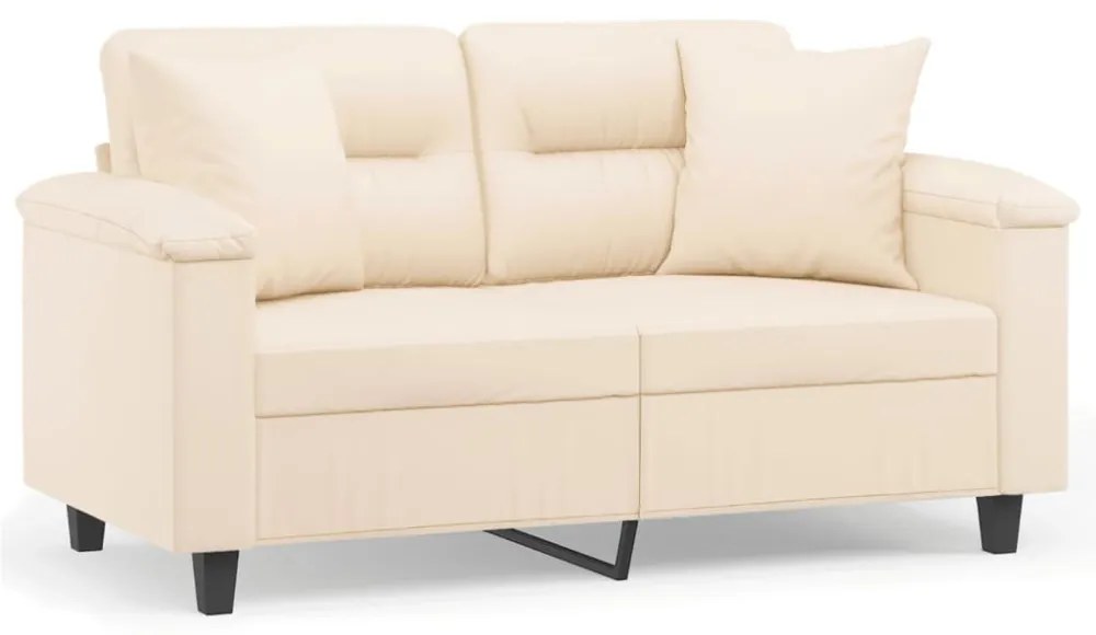2 személyes bézs mikroszálas szövetkanapé párnákkal 120 cm