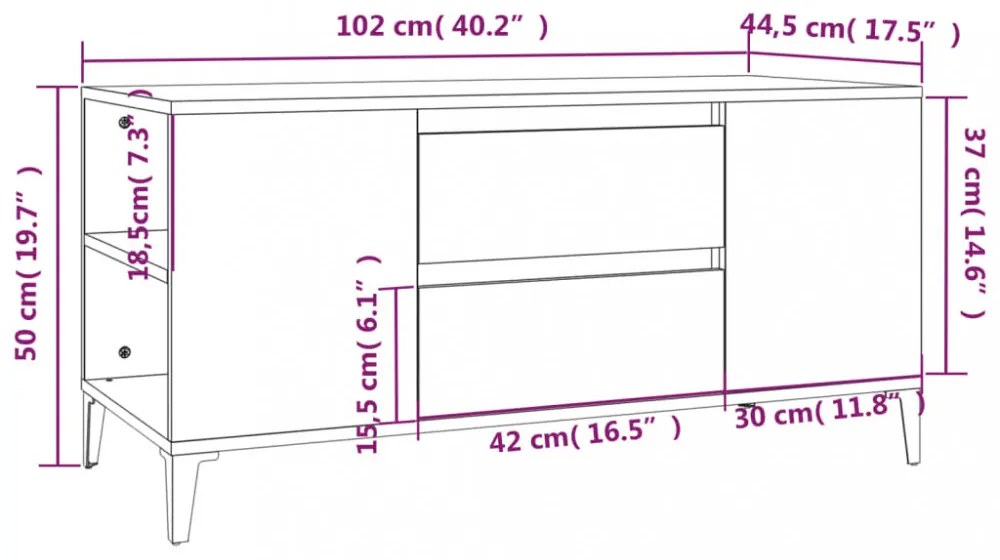 füstös tölgy színű szerelt fa TV-szekrény 102x44,5x50 cm