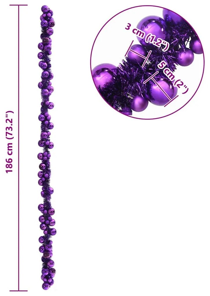 Karácsonyi gömb girland Lila 186 cm Polisztirol