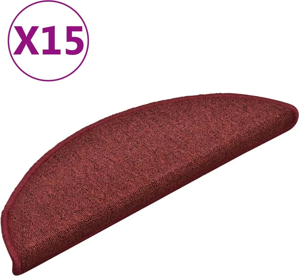 vidaXL 15 db lépcsőszőnyeg 56 x 17 x 3 cm bordó félkör alakú