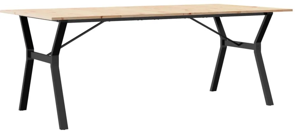 Tömör fenyőfa és acél étkezőasztal Y-vázzal 200x100x75 cm