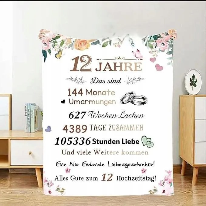 Plüss takaró Ajándék 12. házassági évfordulóra német 150 x 200cm