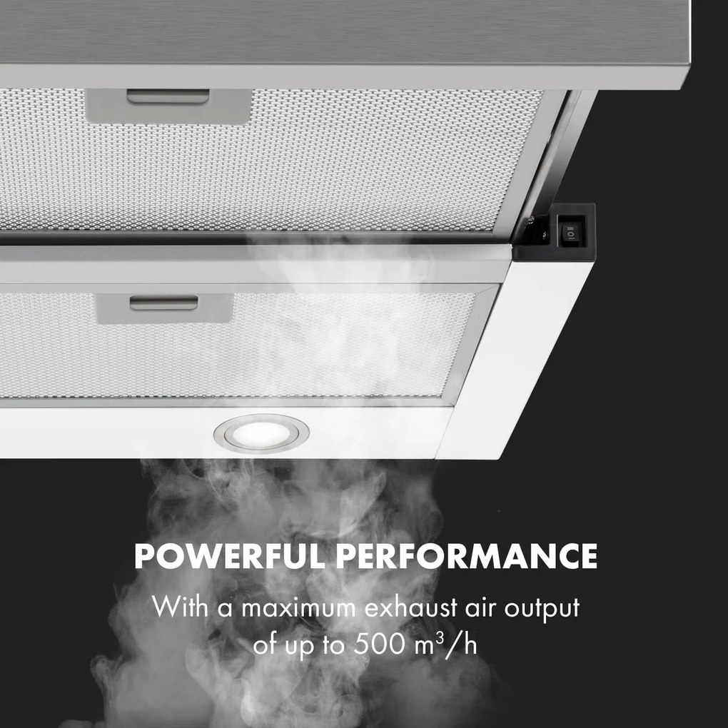 Klarstein Mariana 90, kihúzható páraelszívó, 90 cm, 500 m³/ó, elszívás, LED, fehér