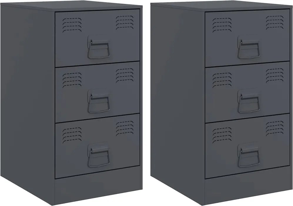 vidaXL 2 db antracitszürke acél éjjeliszekrény 34,5x39x62 cm