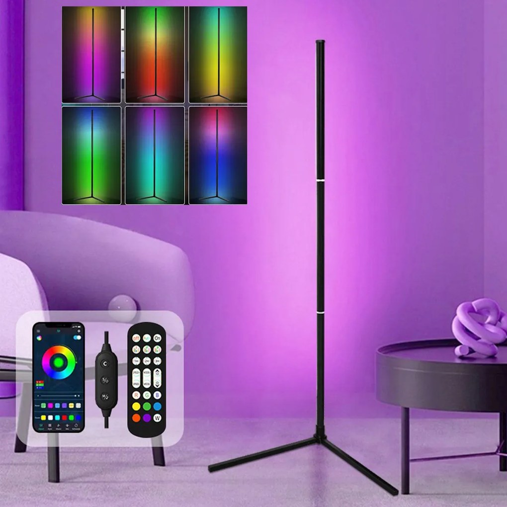 Álló Sarok Lámpa Rgb Led Távirányító App Music Sensor 160 CM