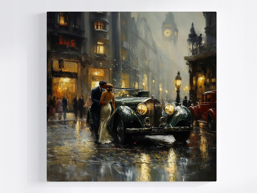 Vászonkép Canvas Város Este Autó Pár Csók Retro 40x40