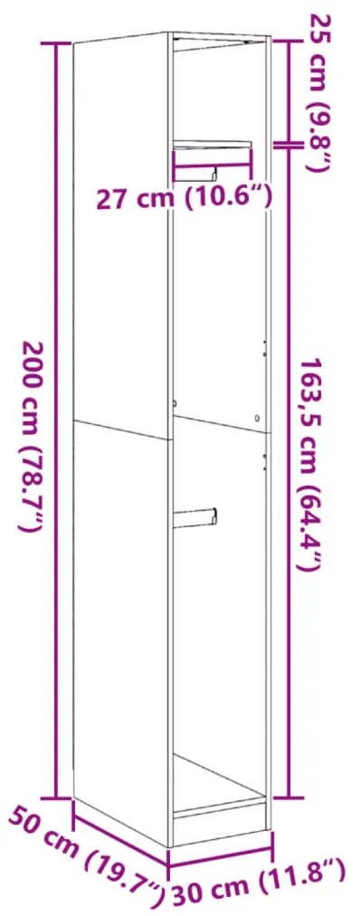 Fekete Tölgy Szekrény 30 x 50 x 200 cm - mérnöki fából készült.